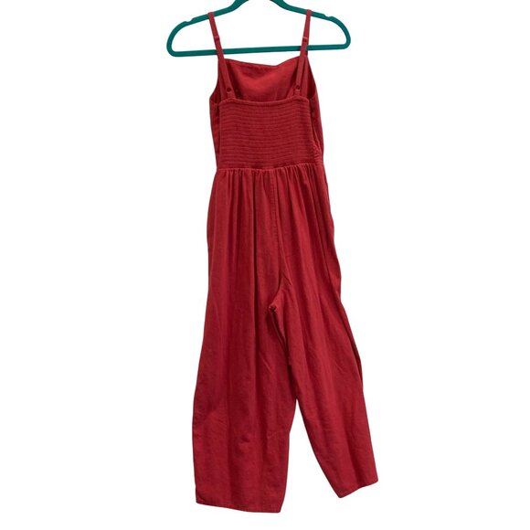 Old Navy Red Sleeveless Jumpsuit Womens S Linen Blend Wide-Leg Smocked Romper - Picture 2 of 9